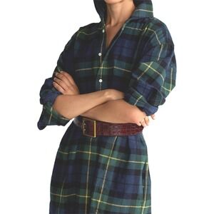 Polo Ralph Lauren Plaid Shirt Dress Fringe Collar Button Up Women Size 6 Cotton